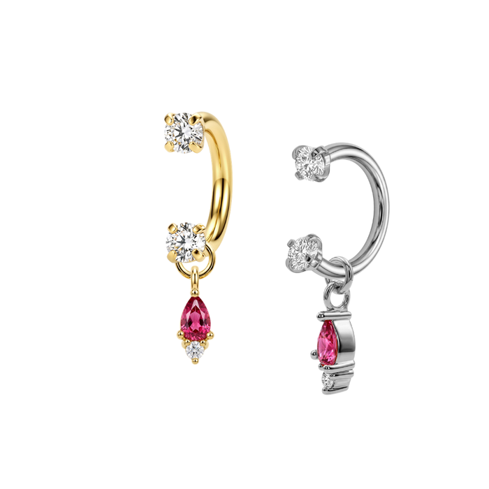 G23 Titanium Pink Pear Drop with Double Prong-Set CZ Circular Barbell