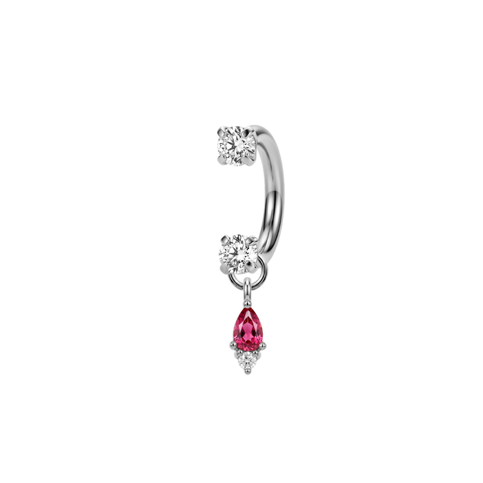 G23 Titanium Pink Pear Drop with Double Prong-Set CZ Circular Barbell