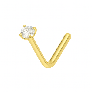 18K Gold CZ Jewelled L-Bend Nose Stud