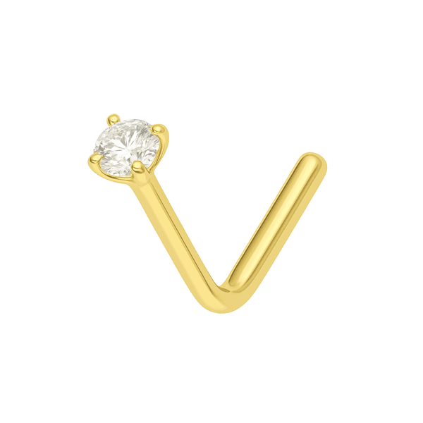 18K Gold CZ Jewelled L-Bend Nose Stud