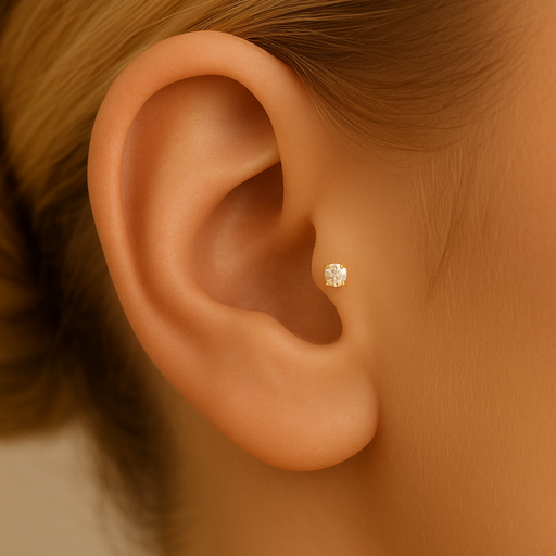 925 Sterling Silver Round CZ Jewelled Thread-less Push-Fit With Heart Flatback Stud - Monster Piercing