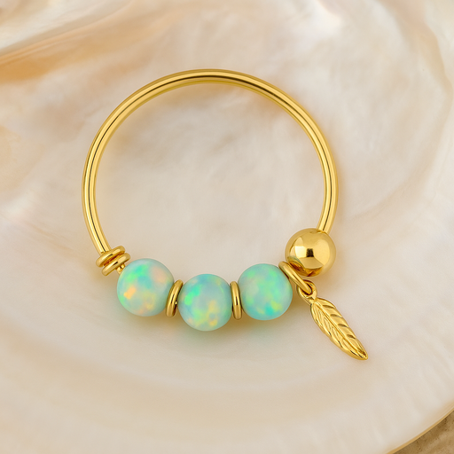 14K Gold Opal Stones & Leaf Hoop Nose Ring - Monster Piercing