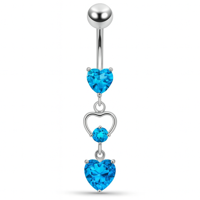 925 Sterling Silver Jewelled Heart Cutout Navel Belly Piercing - Monster Piercing