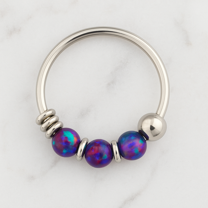 925 Sterling Silver Opal Bead Nose Hoop Ring - Monster Piercing