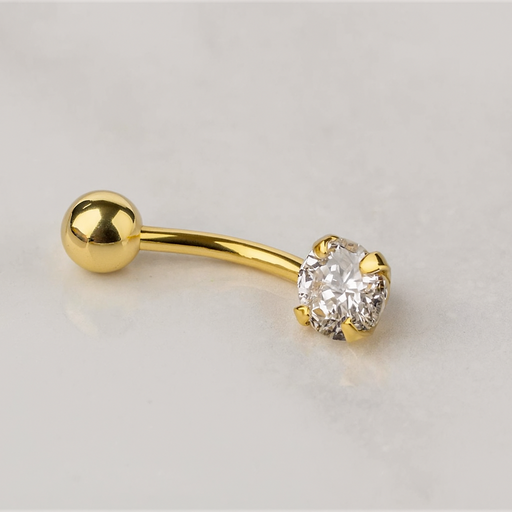 14K Gold Round CZ Jewelled Internally Threaded Belly Ring - Monster Piercing
