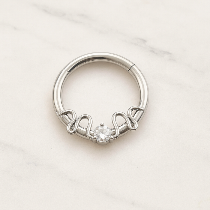 316L Surgical Steel Round CZ Duo Snake Hinged Segment Clicker Ring - Monster Piercing