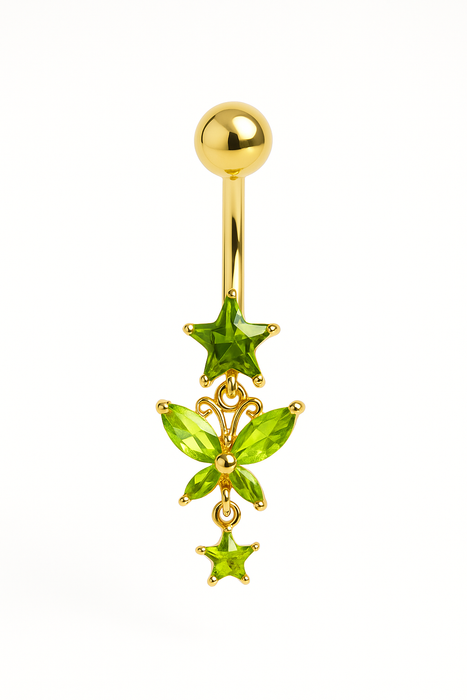 925 Sterling Silver Gold Plated Butterfly Belly Ring