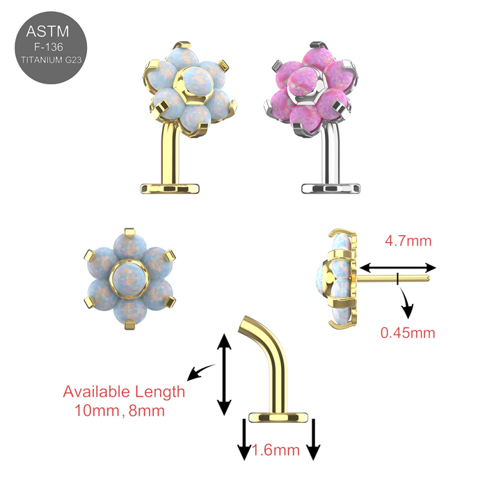 G23 Titanium Flower Opal Jewelled Threadless Floating Belly Ring