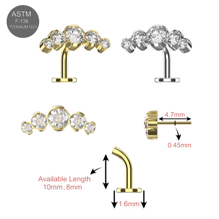 G23 Titanium CZ Jewelled Shimmer Arc Threadless Floating Belly Ring