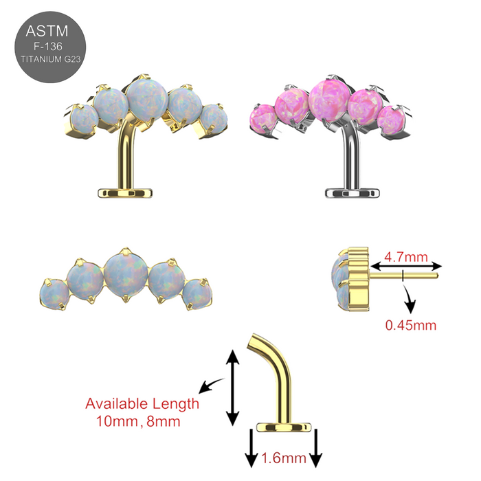 G23 Titanium  Five Opal Balls Threadless Floating Belly Ring