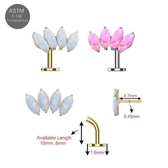 G23 Titanium Four Opal Stone Jewelled Threadless Floating Belly Ring