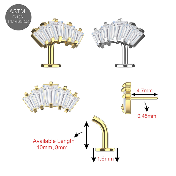 G23 Titanium Crown Shape CZ Jewelled Threadless Floating Belly Ring