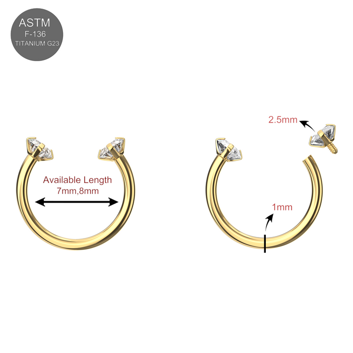 G23 Titanium Circular Barbell with Double Prong-Set CZ Gems - Monster Piercing