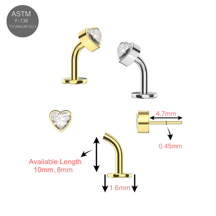 G23 Titanium Heart CZ Jewelled Threadless Floating Belly Ring