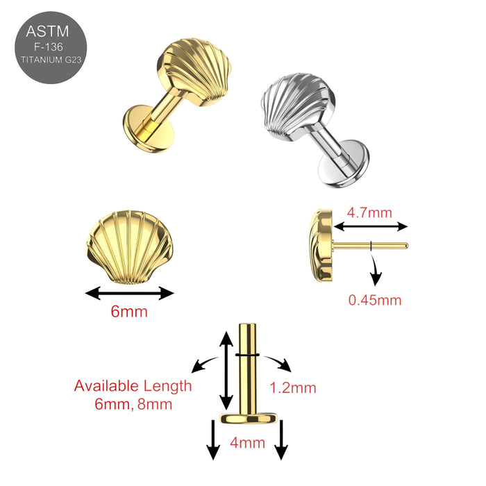 G23 Titanium Seashell Elegance Threadless Flatback Stud