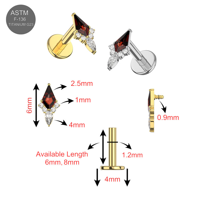 G23 Titanium Garnet Red Marquis and CZ Cluster Labret - Monster Piercing