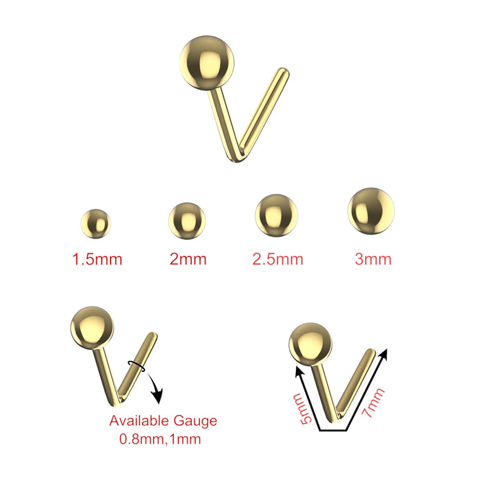 316L Surgical Steel Ball Top L-Bend Nose Stud - Monster Piercing