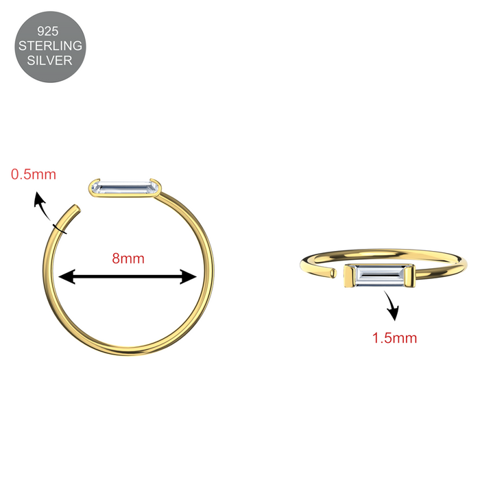 925 Sterling Silver CZ Bar Jewelled Nose Hoop Ring - Monster Piercing