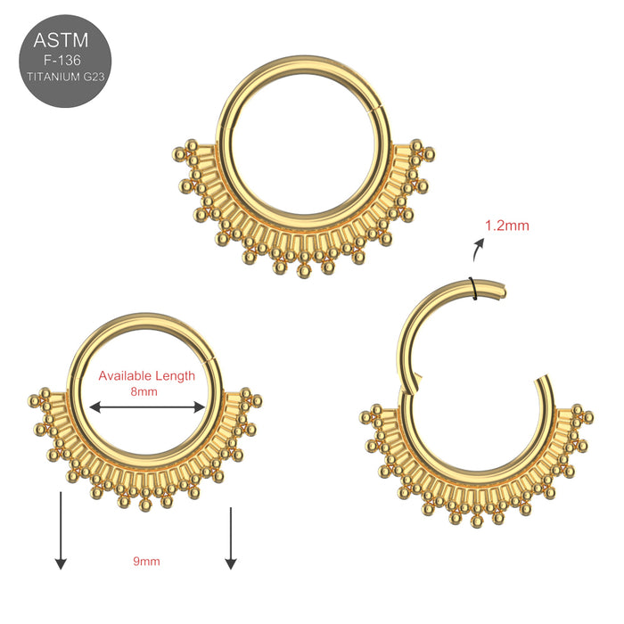 G23 Titanium Tribal Sunburst Hinged Segment Clicker Ring - Monster Piercing