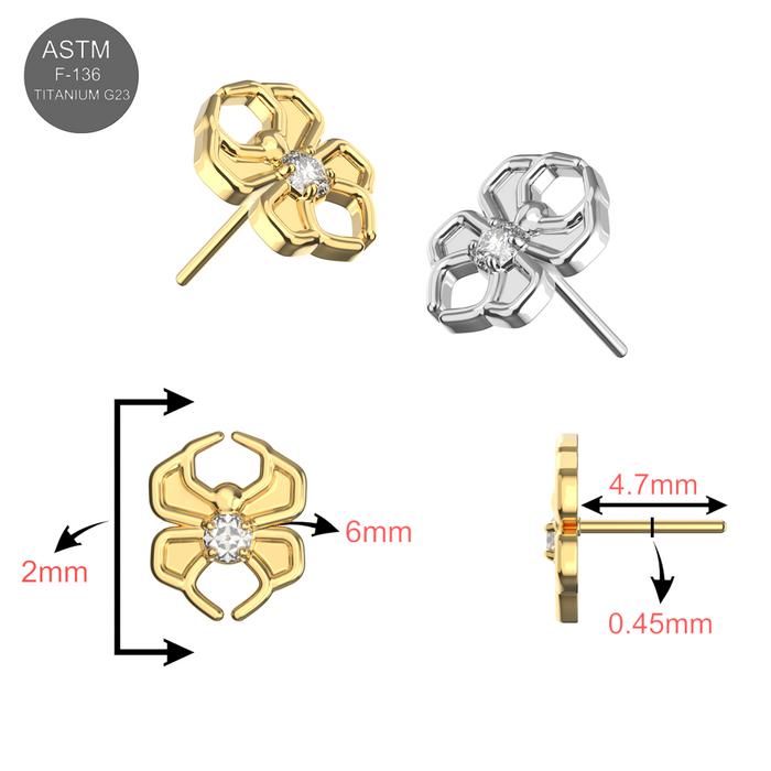 G23 Titanium CZ Jewelled Spider Threadless Pin Top - Monster Piercing