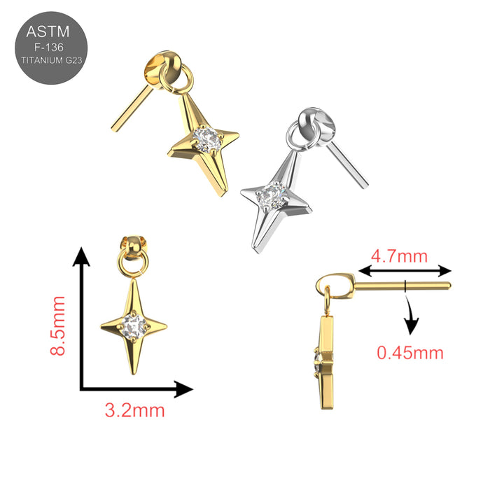 G23 Grade Titanium CZ Jewelled Twinkle Star Drop Threadless Top