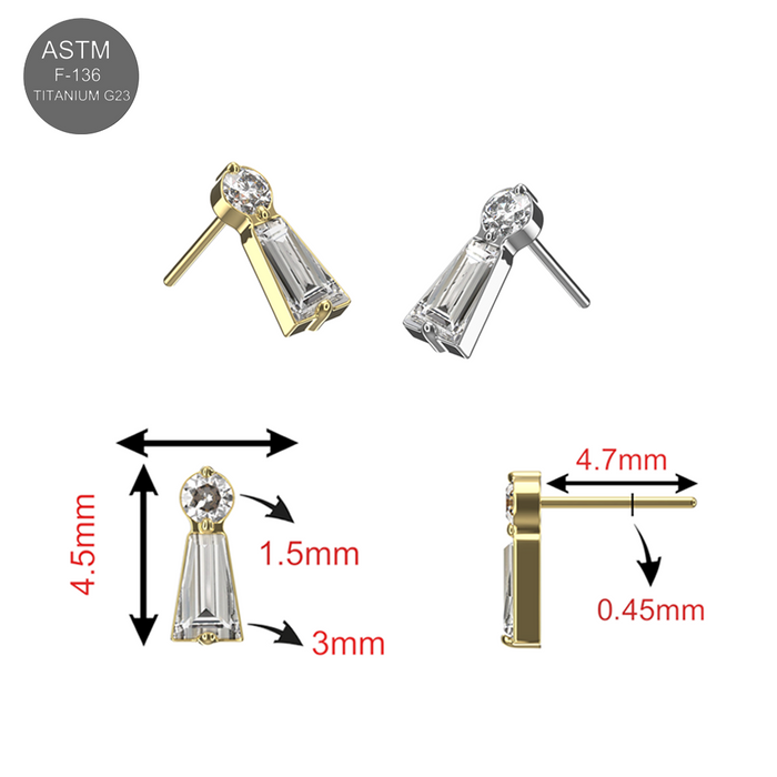 G23 Titanium Baguette & Round CZ Jewelled Threadless Top