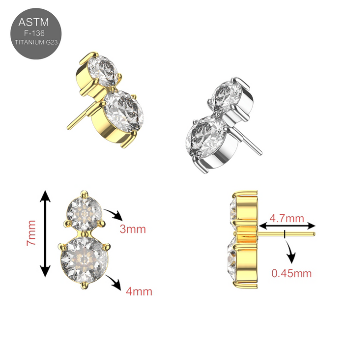 G23 Titanium Double Oval CZ Jewelled Threadless Top