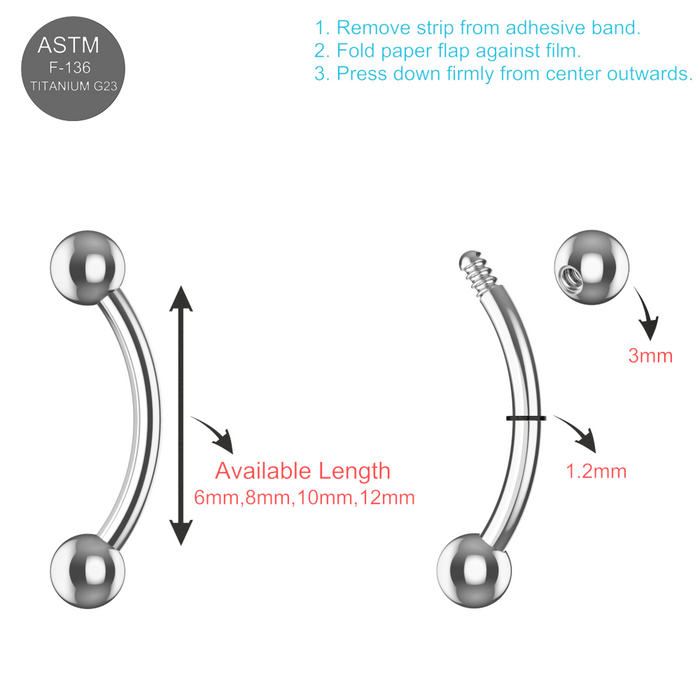 EO Gas Sterilised G23 Titanium Externally Threaded Ball End Curved Bar - Monster Piercing