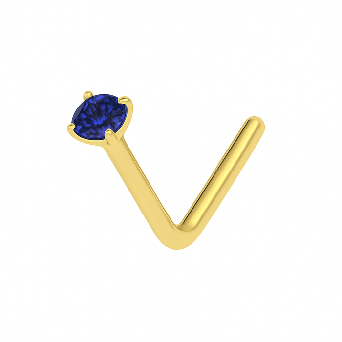 9K Gold L-Bend Crystal Nose Stud - Monster Piercing
