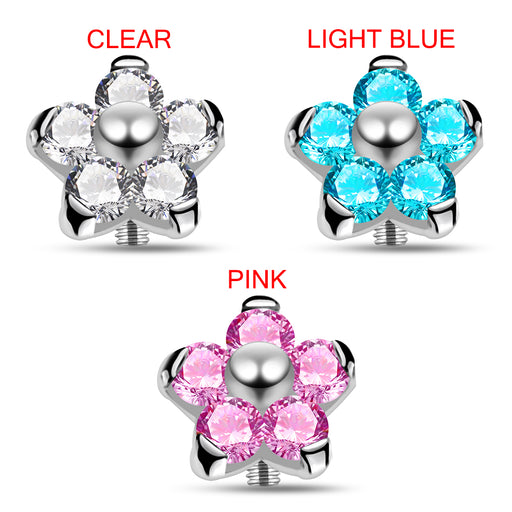 G23 Titanium 5 CZ Studded Flower Dermal Anchor Top - Monster Piercing