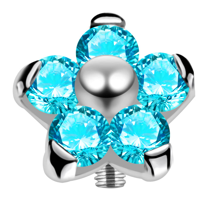 G23 Titanium 5 CZ Studded Flower Dermal Anchor Top - Monster Piercing