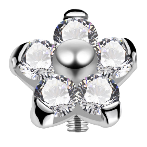 G23 Titanium 5 CZ Studded Flower Dermal Anchor Top - Monster Piercing