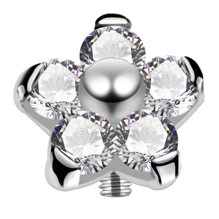 G23 Titanium 5 CZ Studded Flower Dermal Anchor Top - Monster Piercing