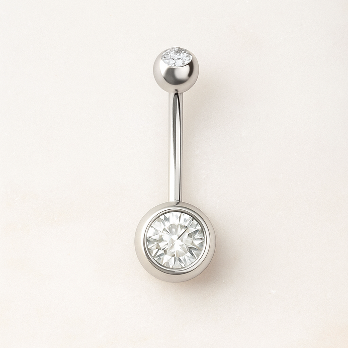 EO Gas Sterilised 316L Surgical Steel Double CZ Jewelled Banana Belly Ring - Monster Piercing