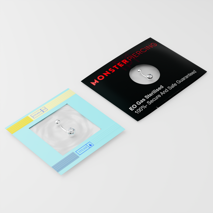 EO Gas Sterilised 316L Surgical Steel Double CZ Jewelled Banana Belly Ring - Monster Piercing