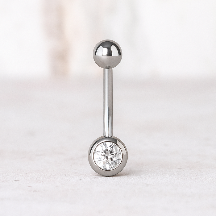 EO Gas Sterilised G23 Titanium Single CZ Jewelled Belly Ring - Monster Piercing