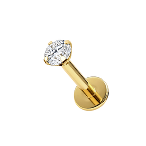 14K Solid Gold CZ Labret Stud with Titanium Flat Back