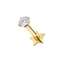 14K Solid Gold CZ Labret Stud with Titanium Star Back