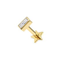 14K Solid Gold Bezel Baguette CZ Labret Stud with Titanium Star Back