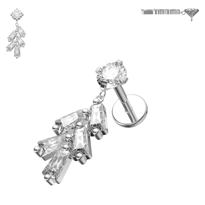 316L Surgical Steel Jewelled Leaf Internally Threaded Screw Fit Dangling Stud - Monster Piercing
