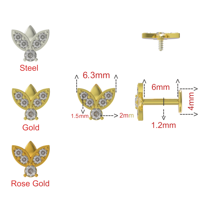 316L Surgical Steel Multi CZ Jewelled Firefly Internally Threaded Flat-Back Stud - Monster Piercing