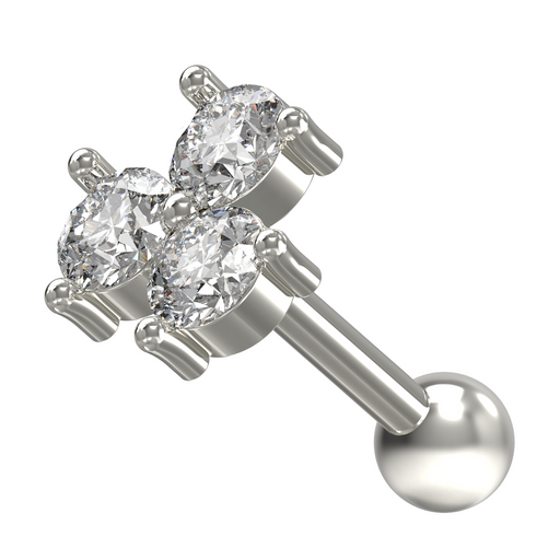 316L Surgical Steel Tri CZ Jewelled Internally Threaded Top with Ball - Monster Piercing