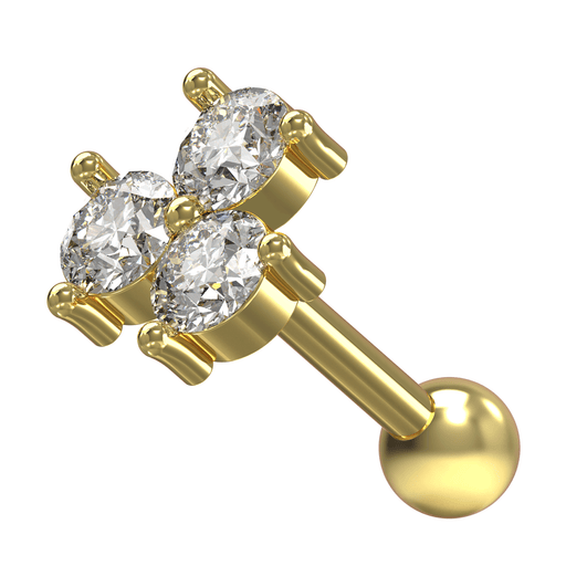 316L Surgical Steel Tri CZ Jewelled Internally Threaded Top with Ball - Monster Piercing