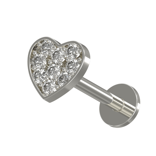 316L Surgical Steel CZ Jewelled Heart Shape Internally Threaded Top with Flatback Stud Monster Piercing United Kingdom