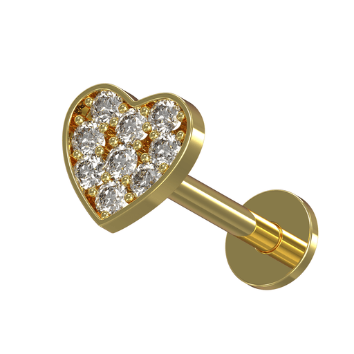 316L Surgical Steel CZ Jewelled Heart Shape Internally Threaded Top with Flatback Stud Monster Piercing United Kingdom