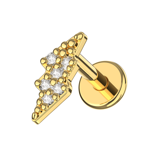 316L Surgical Steel CZ Jewelled Lightning Bolt Internally Threaded Flatback Stud - Monster Piercing