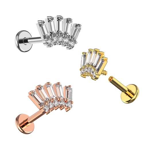 316L Surgical Steel Baguette and Round CZ Jewelled Crown Flatback Stud - Monster Piercing