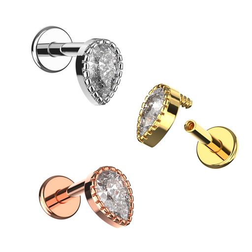 316L Surgical Steel Tear Drop Design Flatback Stud - Monster Piercing