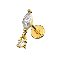316L Surgical Steel CZ Marquise Dangling Flat-Back Stud - Monster Piercing