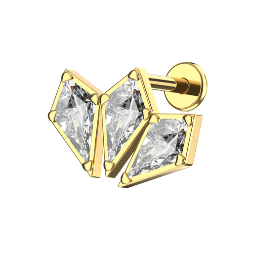 316L Surgical Steel Triple CZ Jewelled Coffin Design Internally Threaded Flatback Stud - Monster Piercing